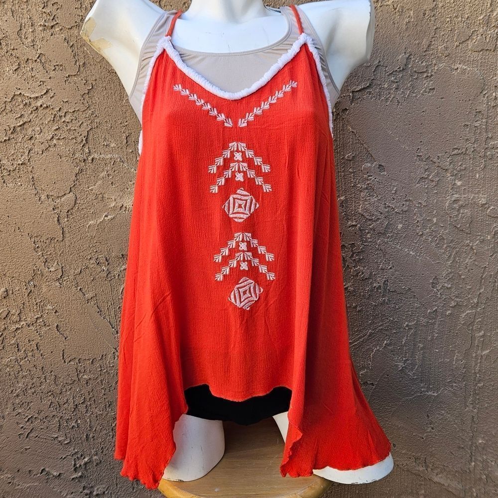 Cato Orange and White Flowy Boho Tank Top